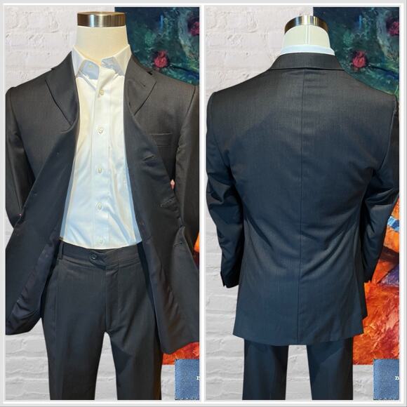 Burberry London 40R 33x29 Solid Dark Brown Designer Luxury 2 Piece Suit - Picture 5 of 16